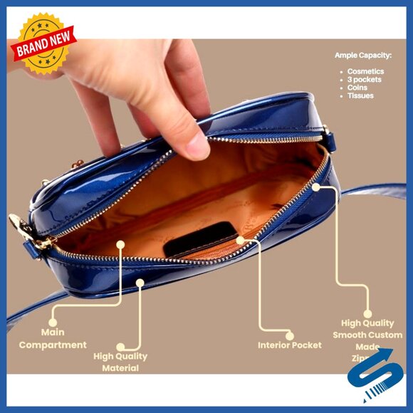 Patent Leather Fanny Pack with Adjustable Strap, Lightweight Belt Bag - Picture 3 of 7